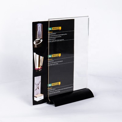 Clear Plastic Menu Sign Holders With Aluminum Base Sliding In And Out Acrylic Table Tent Card Display