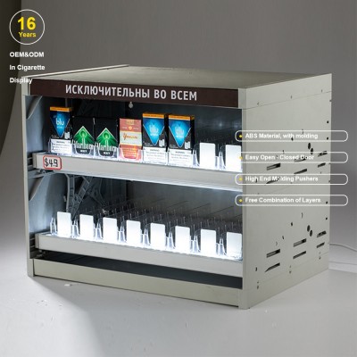 ABS Material With Molding Easy Open - Closed Door Custom Retail Shop Wall mounted 2 Layers Led Cigarette Display Stand