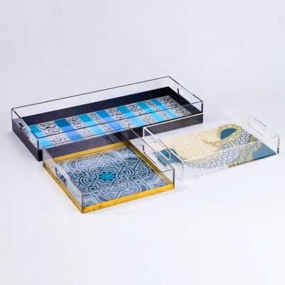 Arabic Style Custom Rectangular Clear Food Acrylic Serving Tray